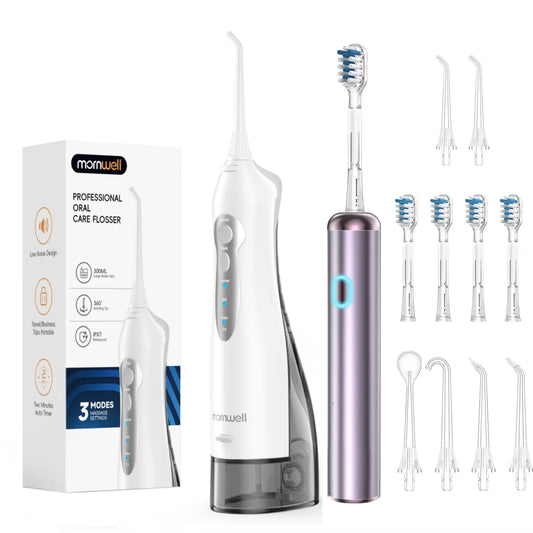 Mornwell Portable Water Flosser & Electric Toothbrush Combo