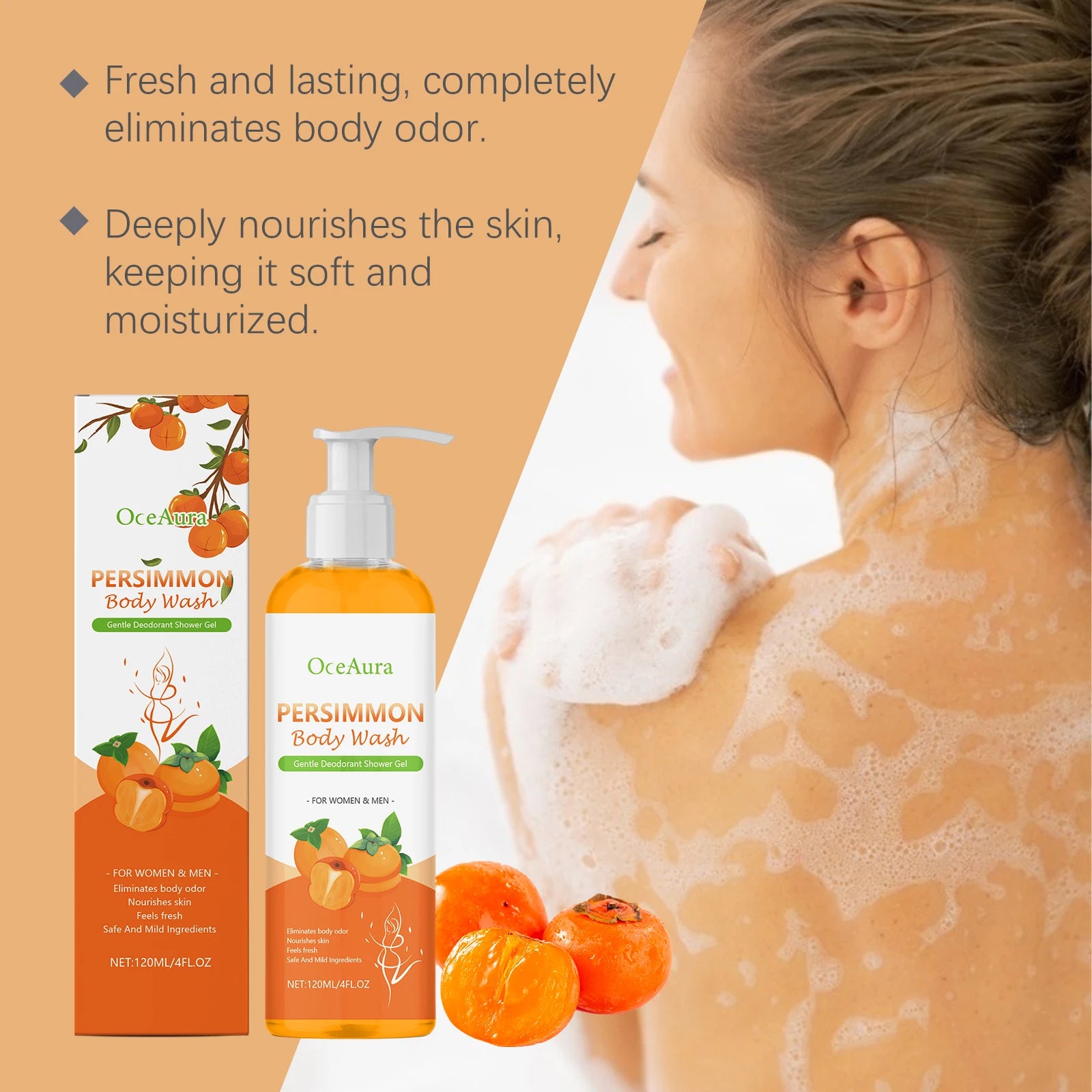 Persimmon Body Wash Exfoliating Oil Control Shower Gel Odor Remover - 11