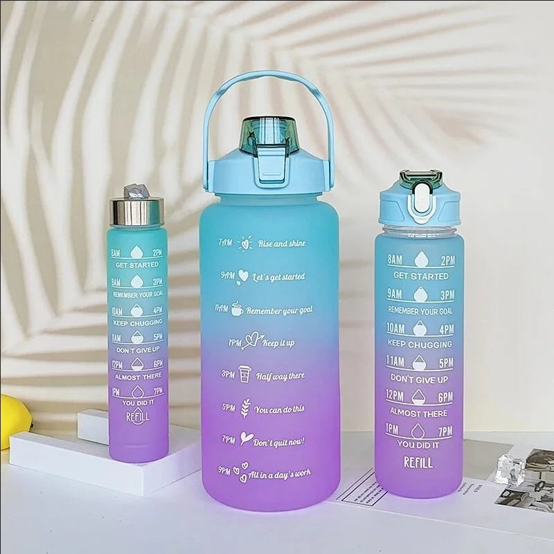 3-Piece Motivational Water Bottle Set Gradient Sports Jug with Straw - 9