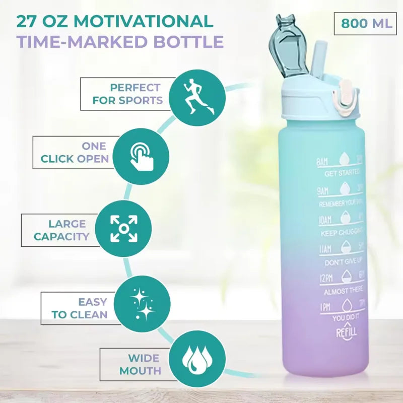 750ml Gradient Sports Water Bottle with Straw and Time Marker - 2