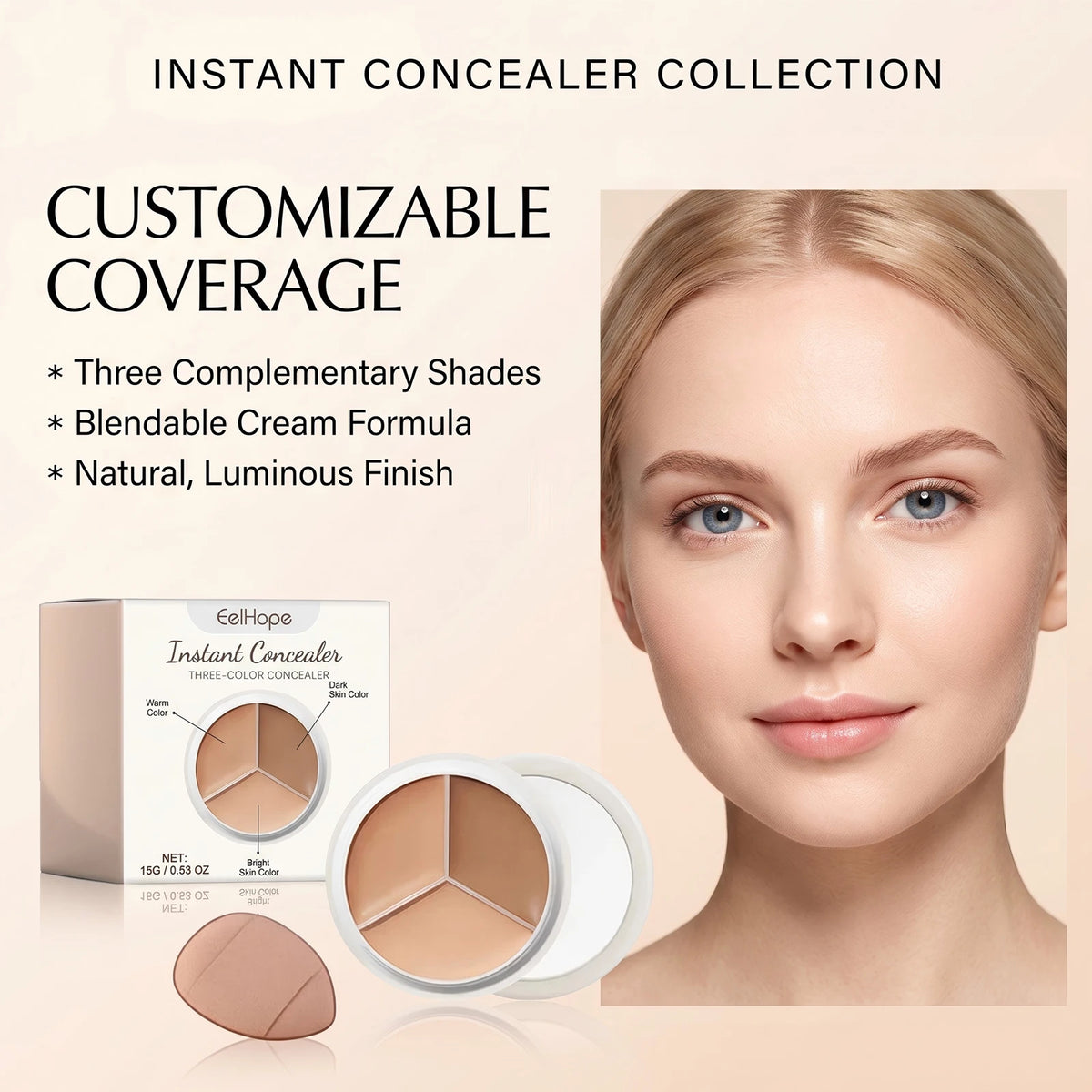 3-Color Cream Concealer Palette Dark Circle Correcting Makeup