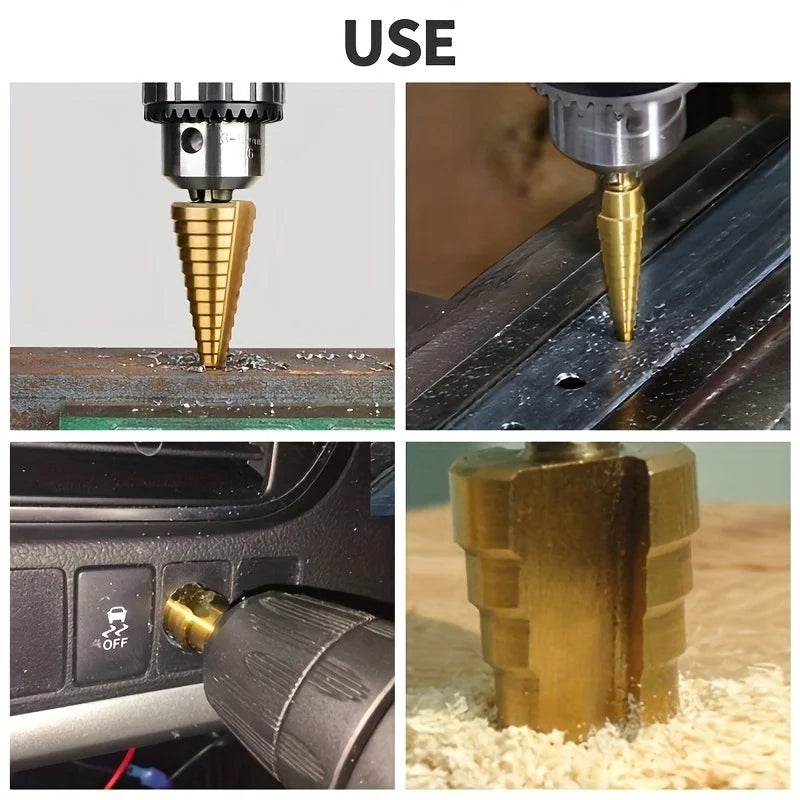 3 Piece Pagoda Step Drill Bit Set High Speed Steel Hole Opener - 3