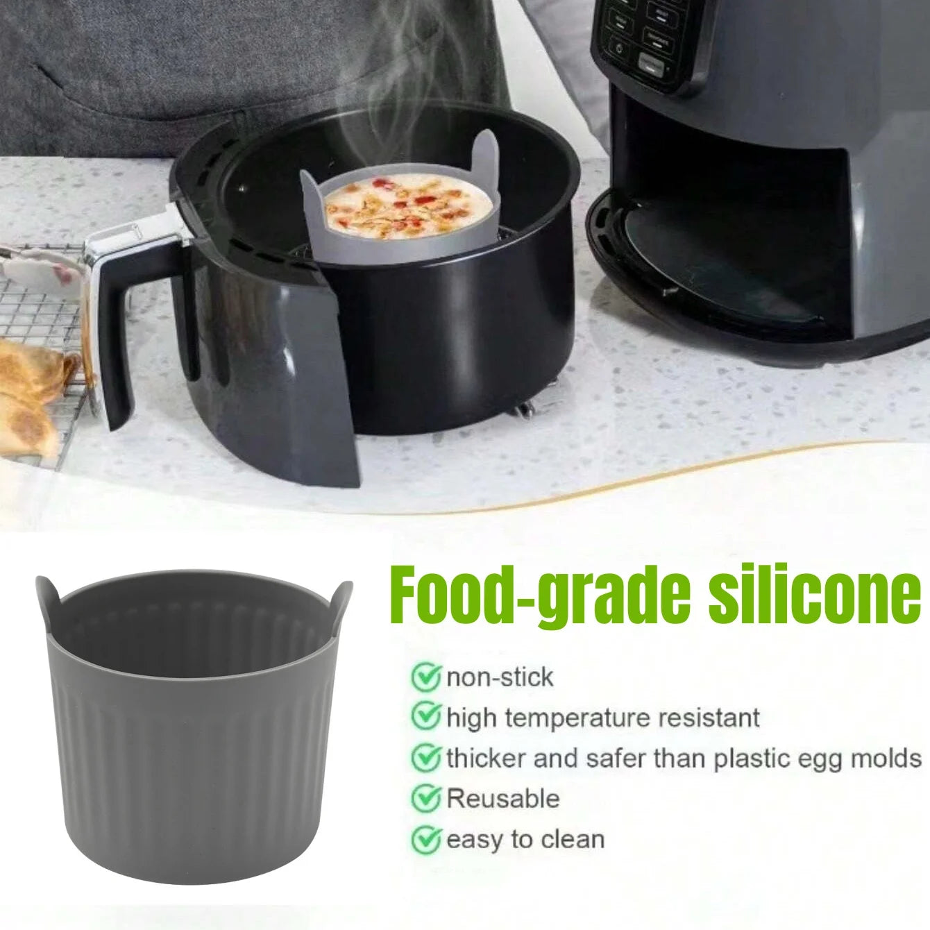 Silicone Air Fryer Baking Cups Nonstick Muffin Ramekins Egg Cooker Set - 4
