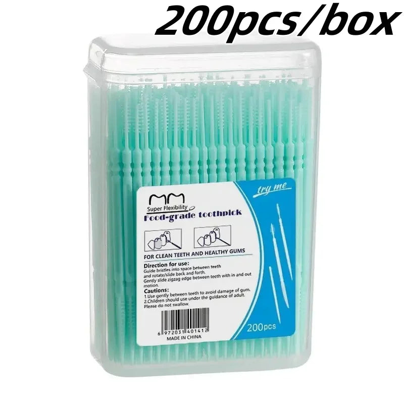 200Pcs Disposable Interdental Brush Toothpick Floss Sticks Oral Care