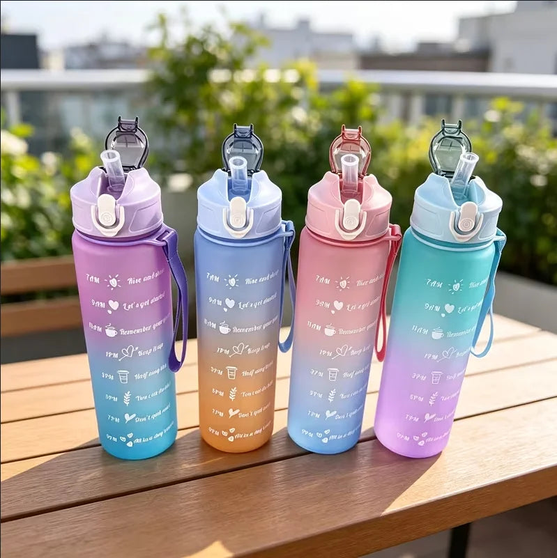 750ml Motivational Water Bottle with Straw Gradient Sport Jug