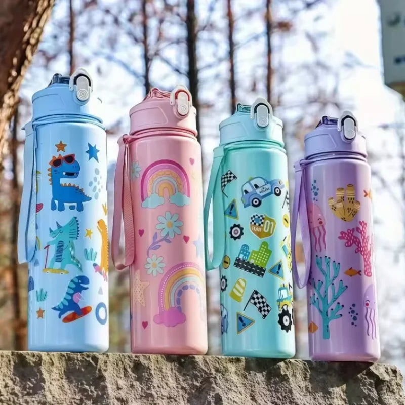 750ml Kids Cartoon Water Bottle with Straw Leak Proof Portable Cup - 2