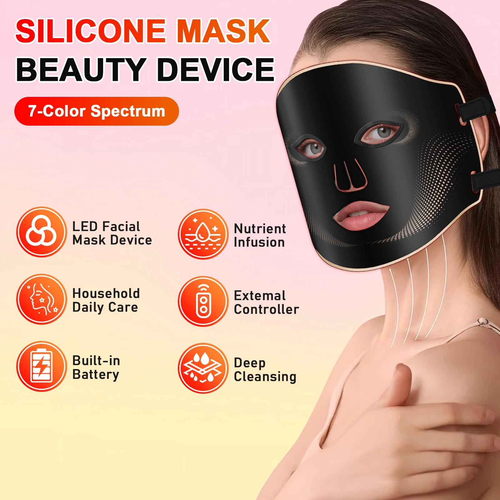 7 Colors Silicone LED Facial Mask Cordless Anti Aging Beauty Device - 2