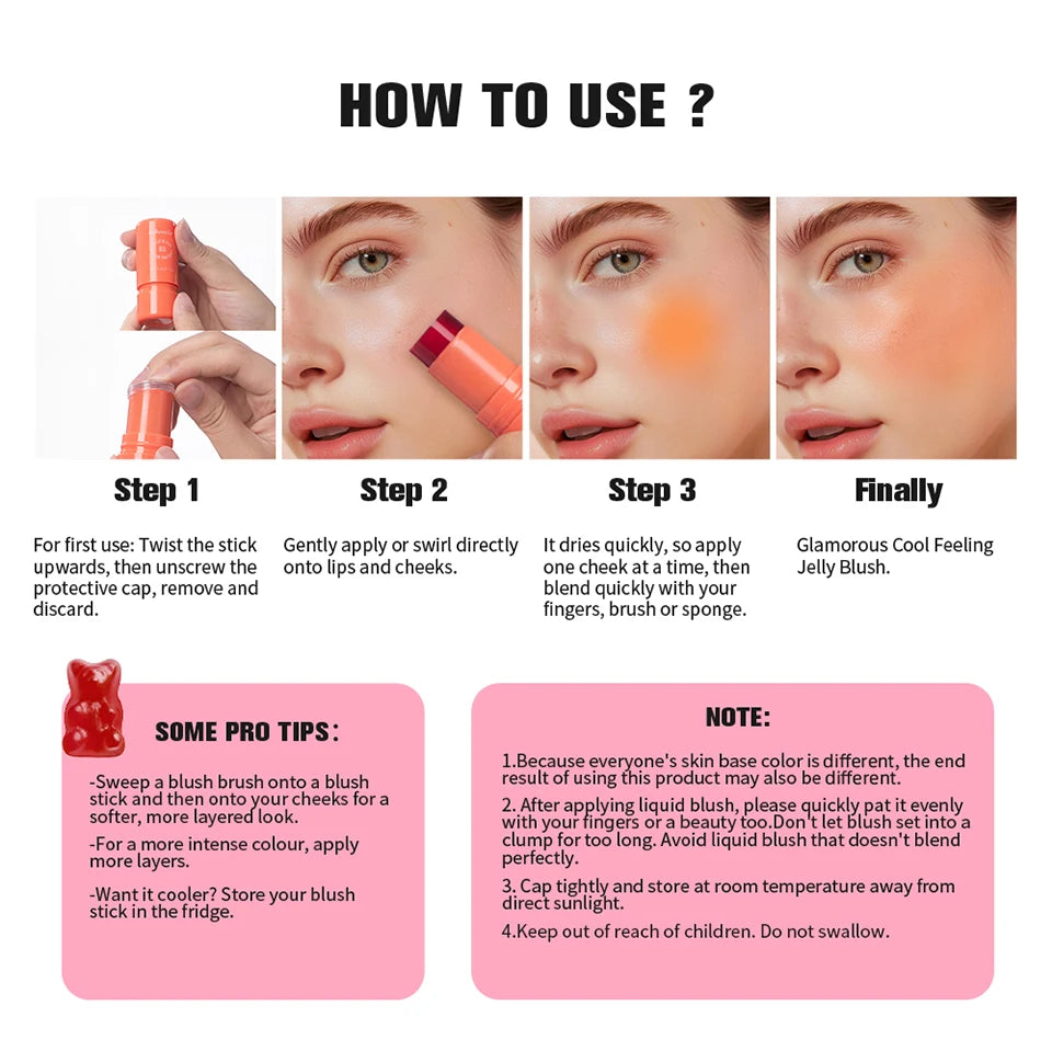 3 in 1 Jelly Tint Stick Hydrating Blush and Lip Tint - 13
