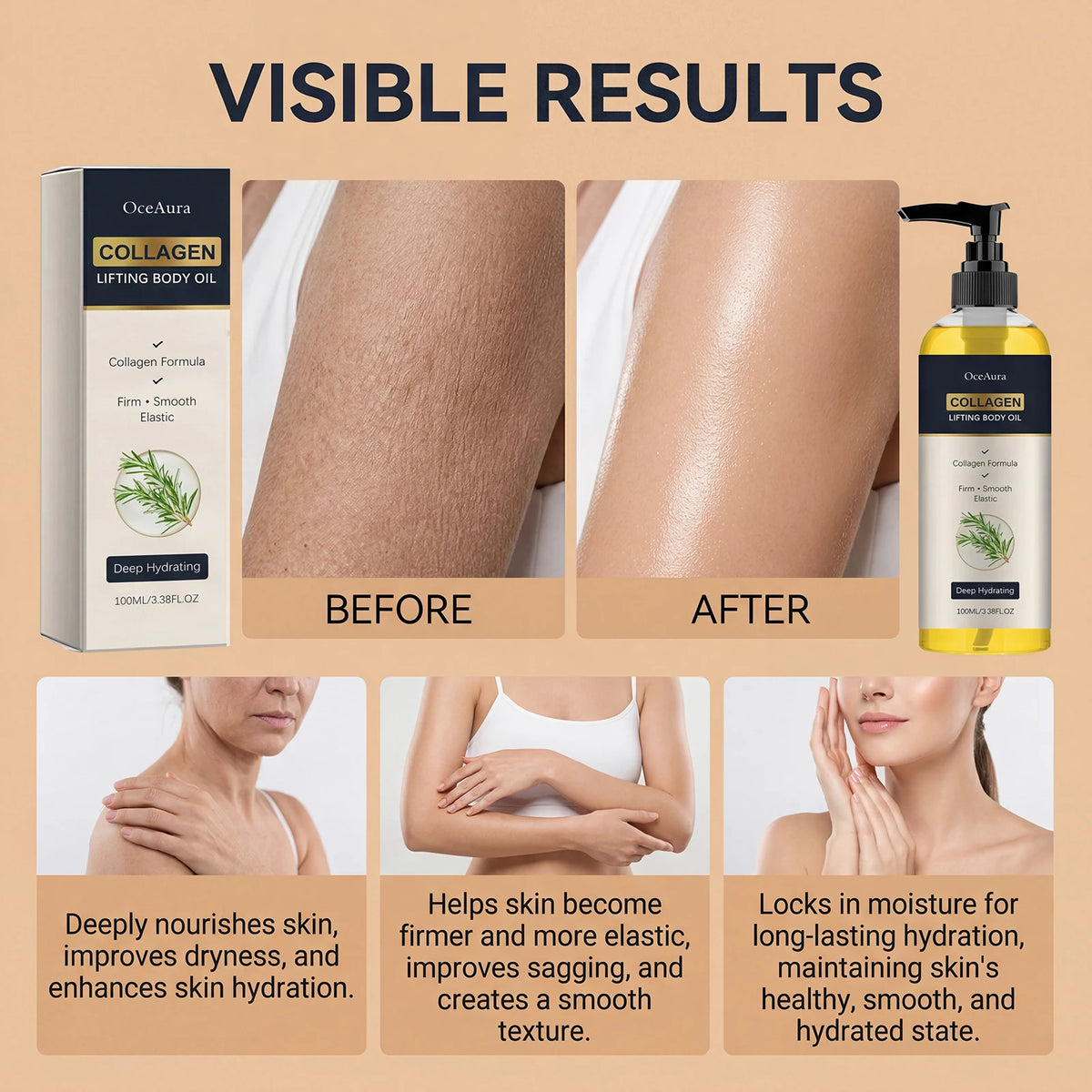 Collagen Lifting Body Oil Firming Moisturizer Rosemary Massage Oil