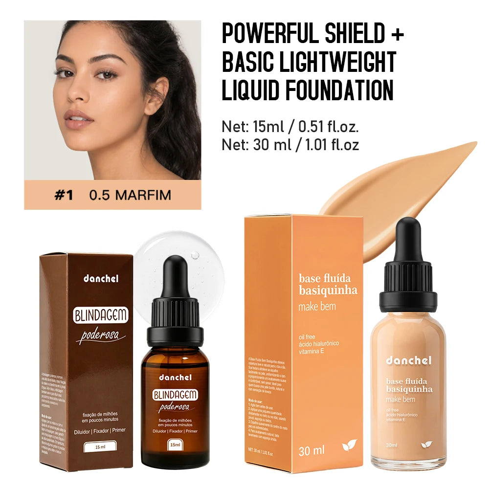 2pcs Waterproof Primer Serum and Liquid Foundation Makeup Set