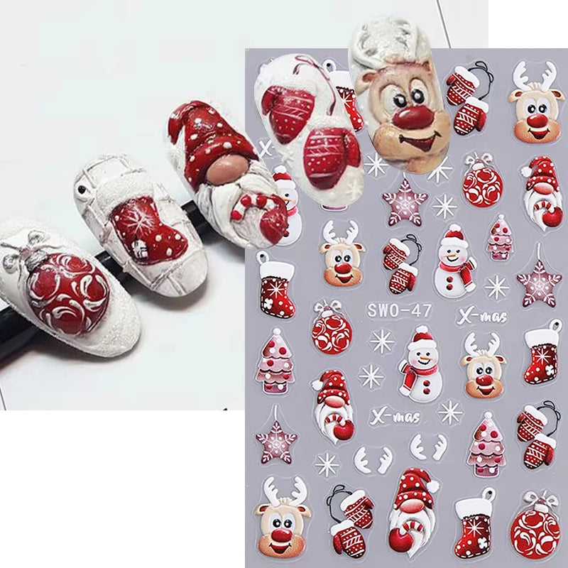 Christmas Nail Stickers Cartoon Snowman Decals Manicure Art - 3