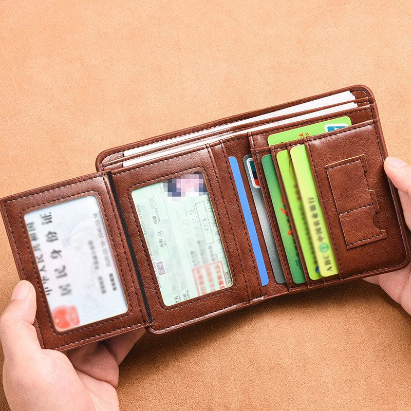 Mens Leather Wallet Trifold Card Holder Multifunctional Vertical Purse - 2