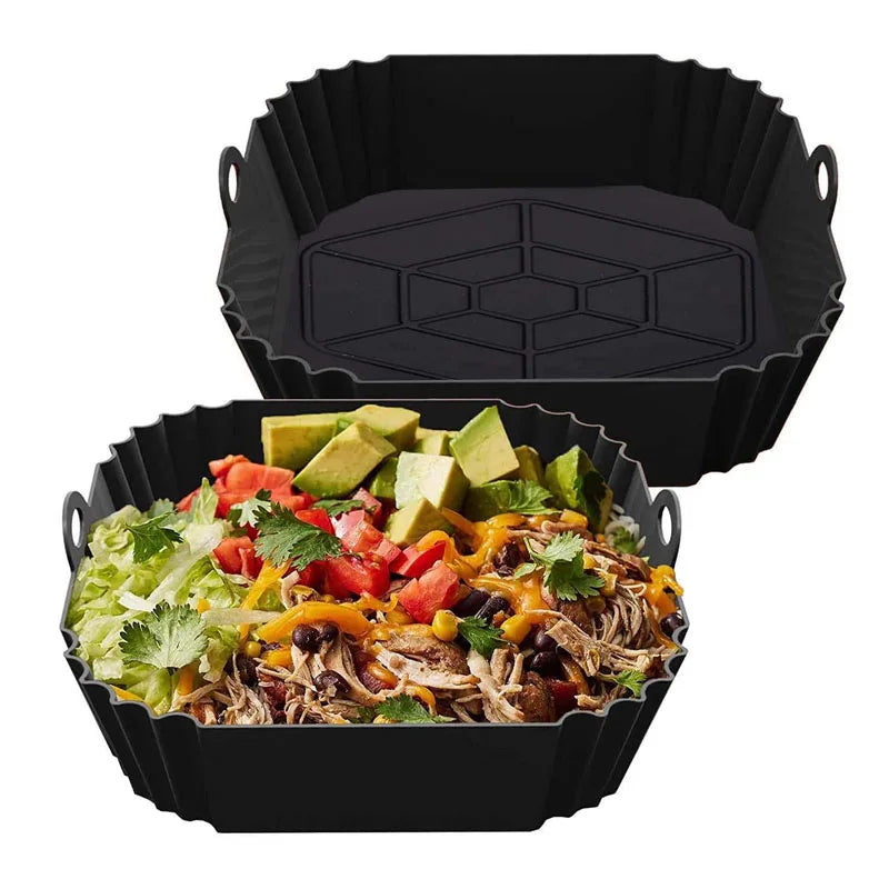 Square Silicone Air Fryer Liner Reusable Baking Pot Tray Basket - 21
