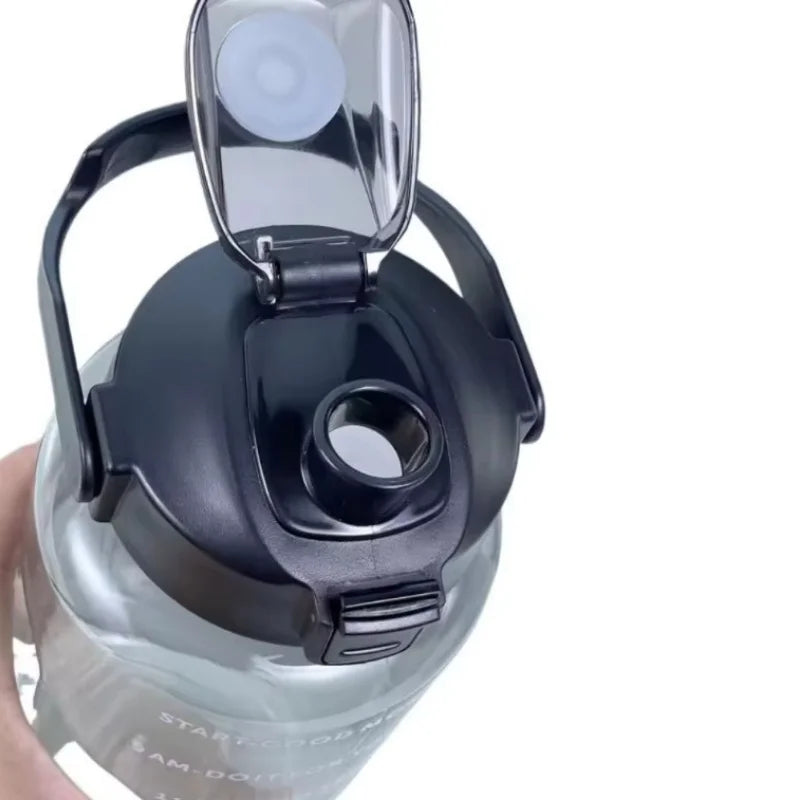 2L Large Sports Water Bottle Motivational Straw Jug Fitness Gym Cup - 3