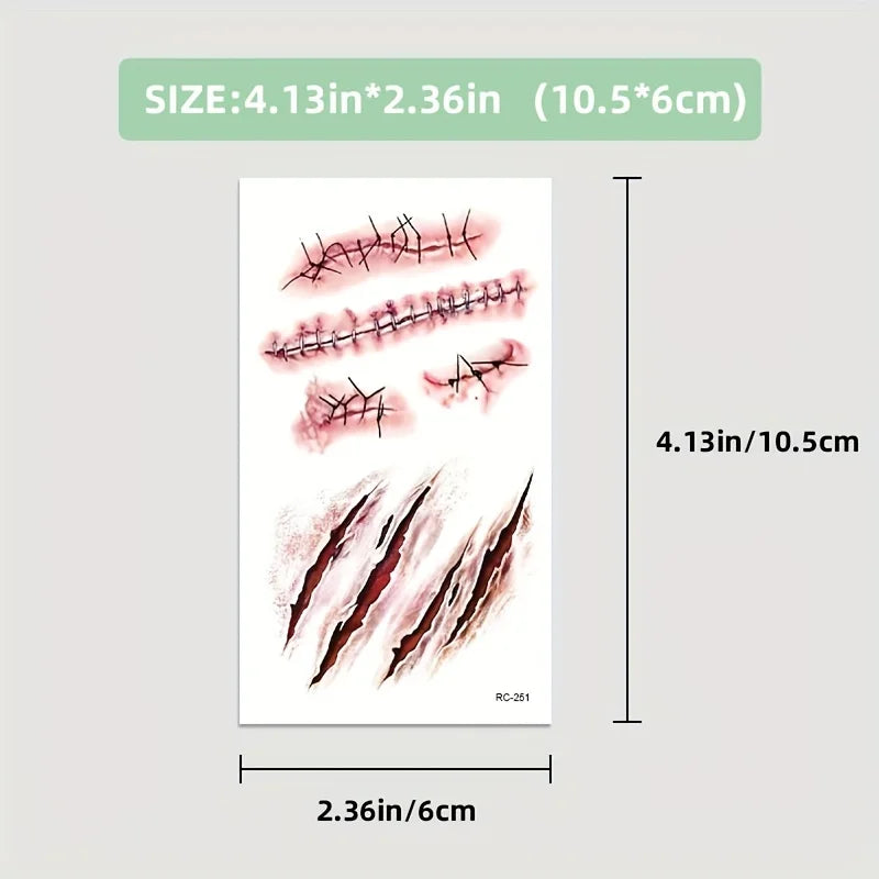 Halloween Scar Tattoos Realistic Blood Clot Makeup Stickers for Cosplay - 4