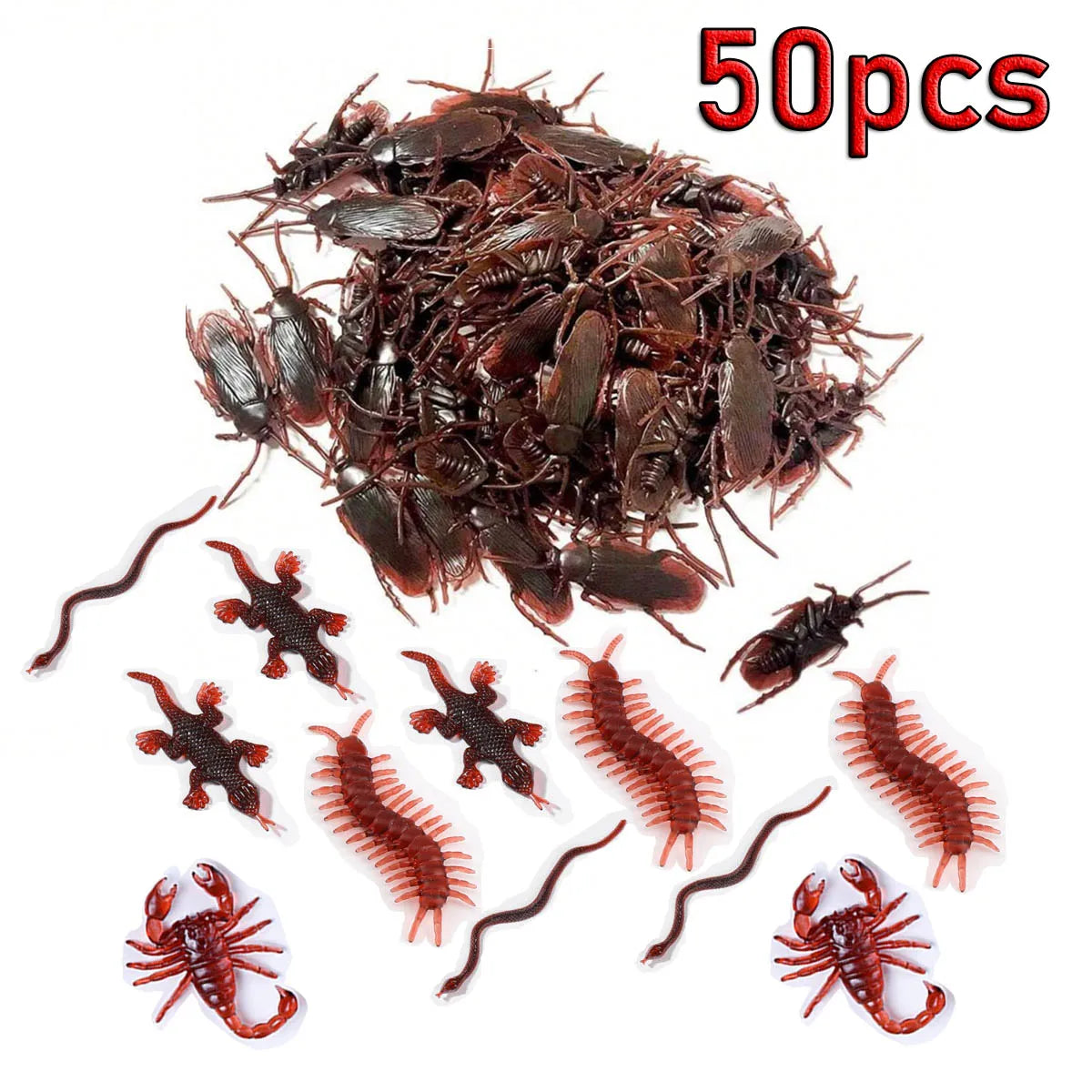 50pcs Realistic Fake Bug Prank Set Halloween Party Decor Props - 1