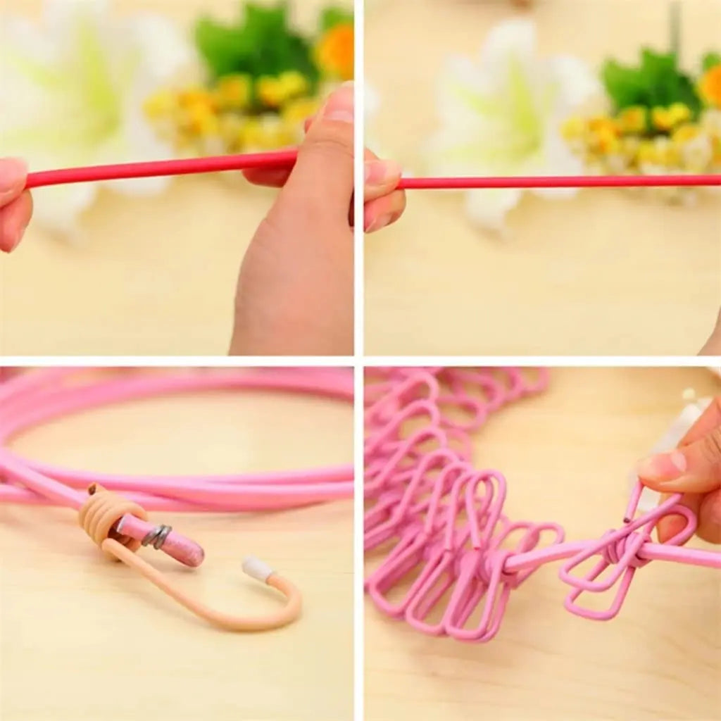Portable Travel Clothesline with 12 Clips Retractable Camping Drying Rope - 14