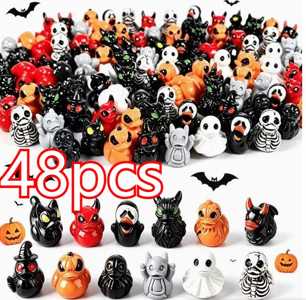 48Pcs Halloween Duck Figurines Mini Ghost Resin Ornaments for Fairy Garden
