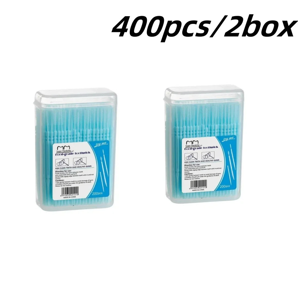 200Pcs Disposable Interdental Brush Toothpick Floss Sticks Oral Care