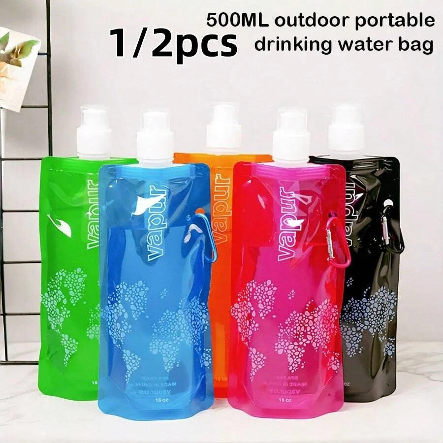 Portable Foldable Water Bag 500ml Soft Flask for Hiking and Camping