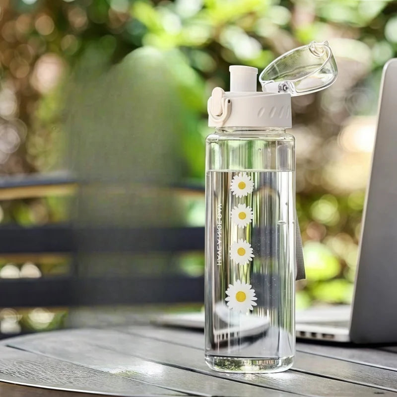 780ml Daisy Flower Water Bottle Leakproof Clear Sports Gym Flask