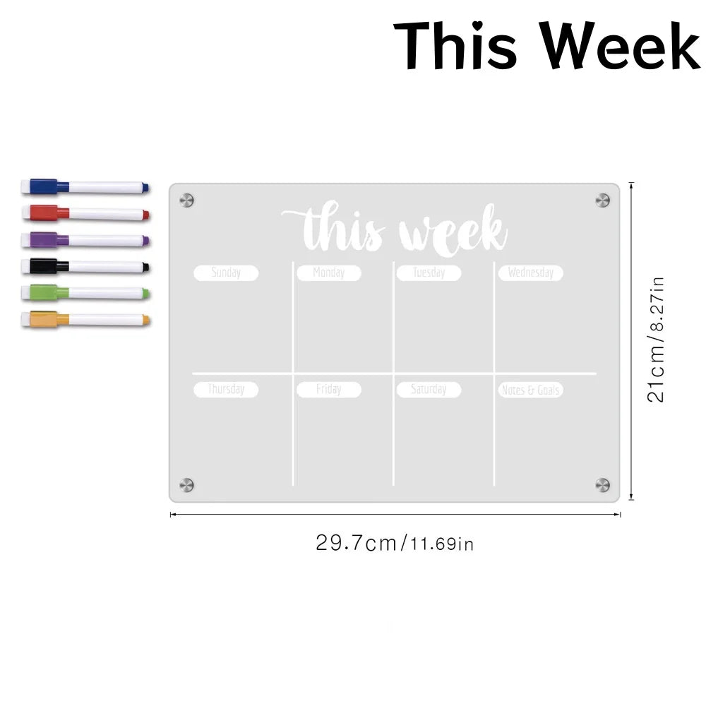 Magnetic Acrylic Fridge Calendar Weekly Planner Dry Erase Board - 15