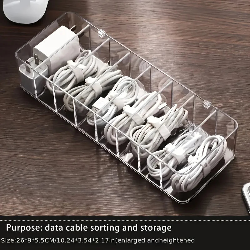 Clear Cable Organizer Box Desktop Cord Storage and Charging Station - 17