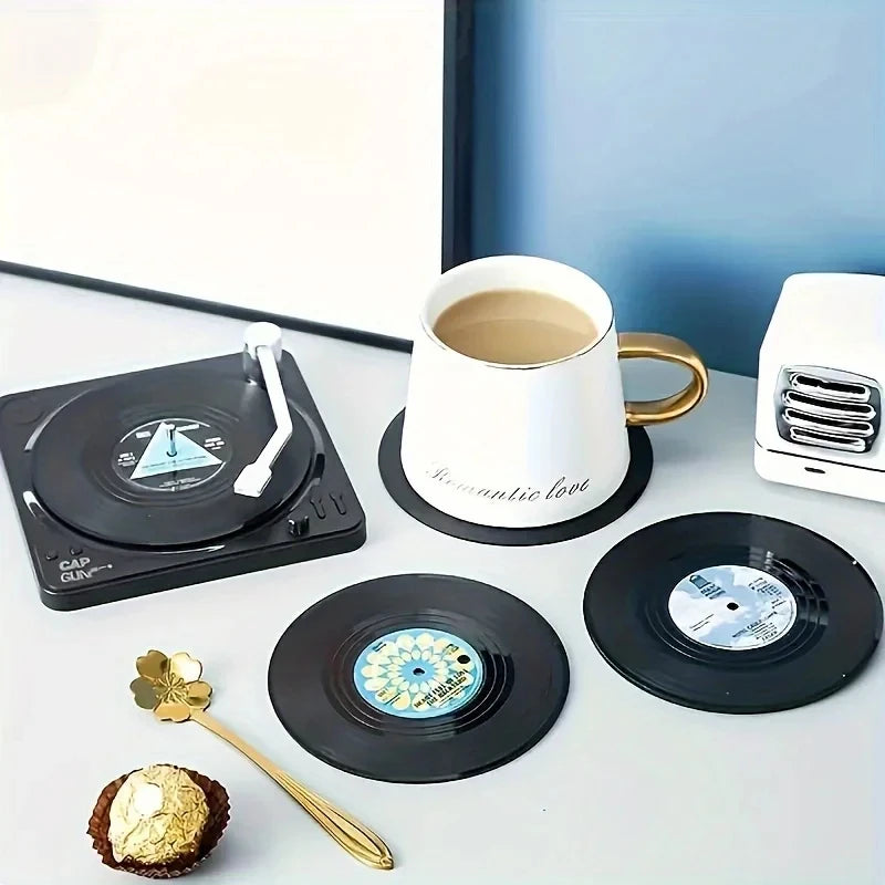 Retro Vinyl Record Coasters Set for Drinks Table Decor 6 or 12 Pack - 5