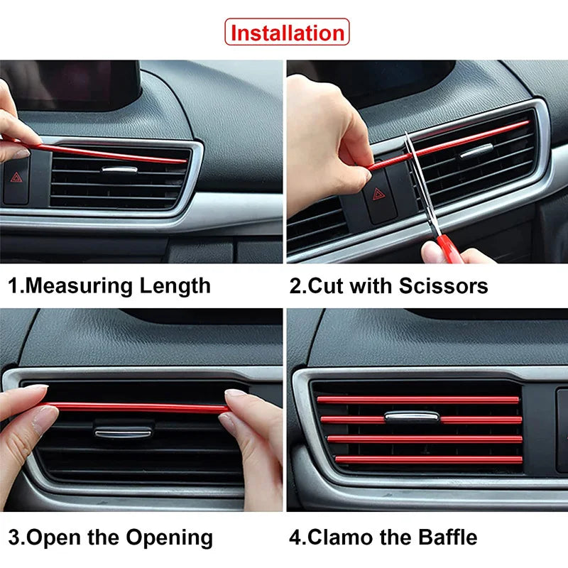 10pc Car Air Vent Trim Strips U-Shaped Interior Decorative Molding - 9