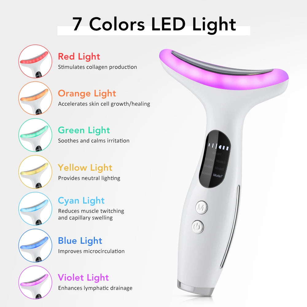 7 Colors LED Neck Beauty Device Microcurrent Face Massager Skin Tool