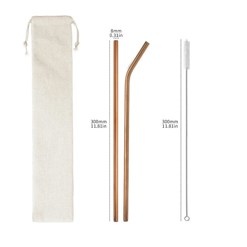 Reusable Stainless Steel Straw Set with Cleaning Brush and Storage Bag - 15