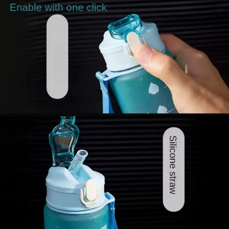 900ml Motivational Water Bottle Leak Proof Sports Jug with Straw - 6