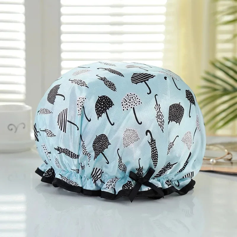 Double Layer Waterproof Shower Cap Reusable Bath Hair Cover Hat