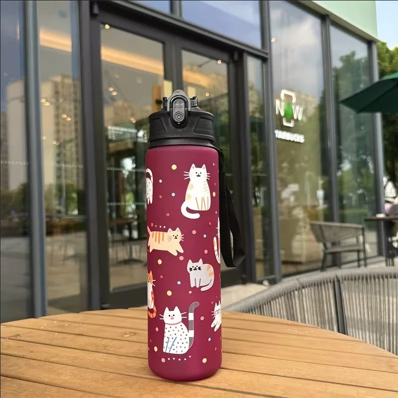 Fantia 750ml Matte Cat Water Bottle Leak Proof Sports Fitness Cup - 13