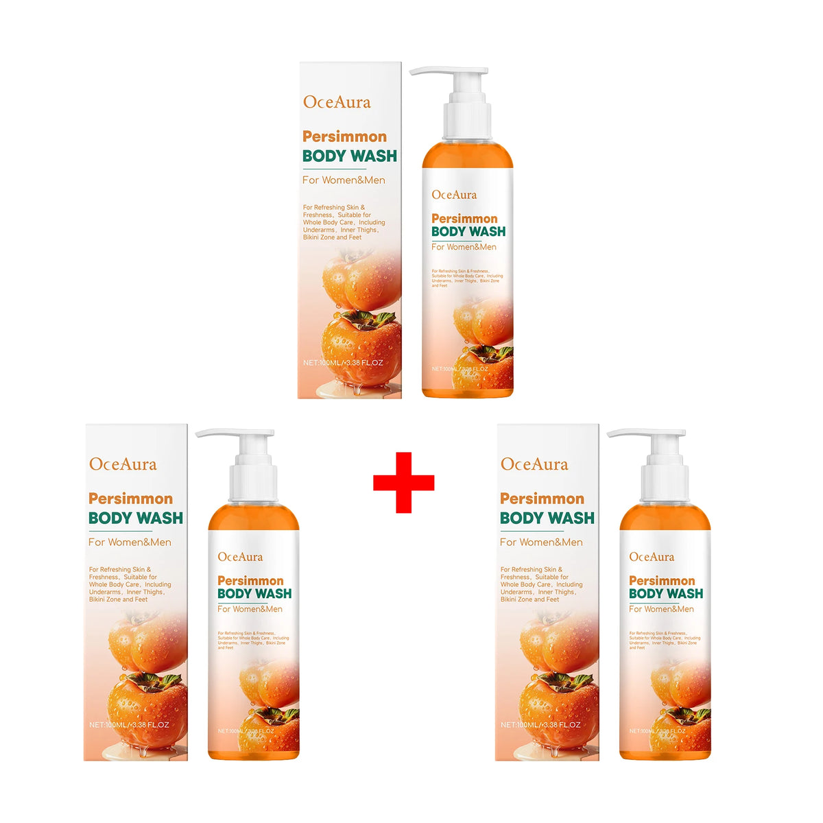 Persimmon Body Wash Sweat Odor Eliminating Natural Deodorizing Shower Gel
