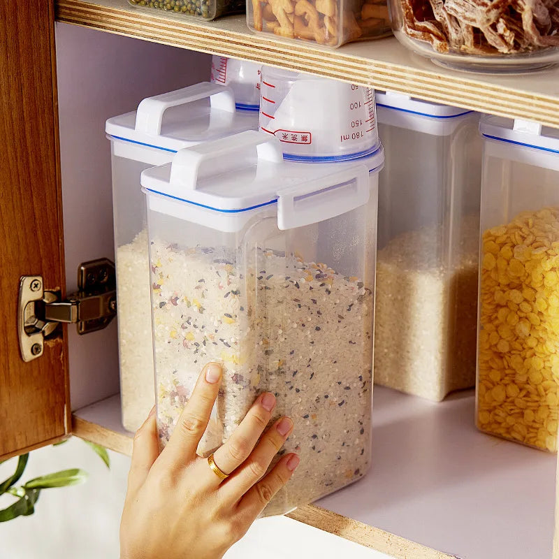 4 Pack Airtight Rice Storage Container Set with Measuring Cup Dispenser