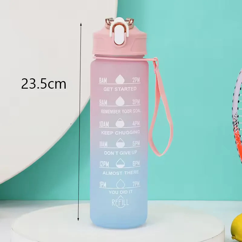 Motivational Water Bottle with Time Marker Leakproof Sport Fitness Jug