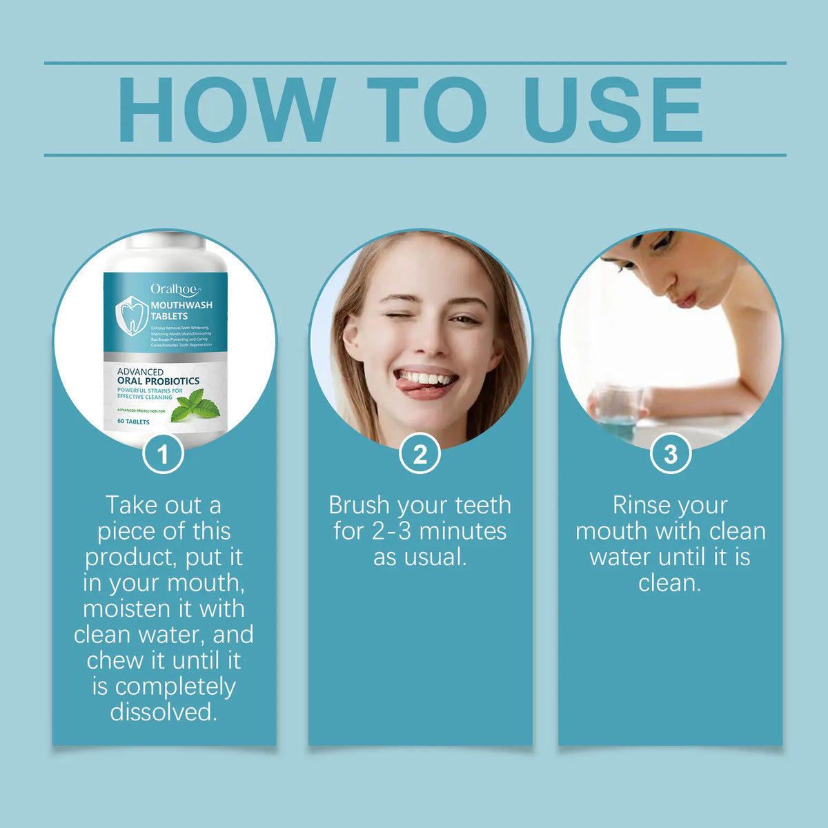 Oralhoe Probiotic Mouthwash Tablets Teeth Whitening & Mint Breath Fresh