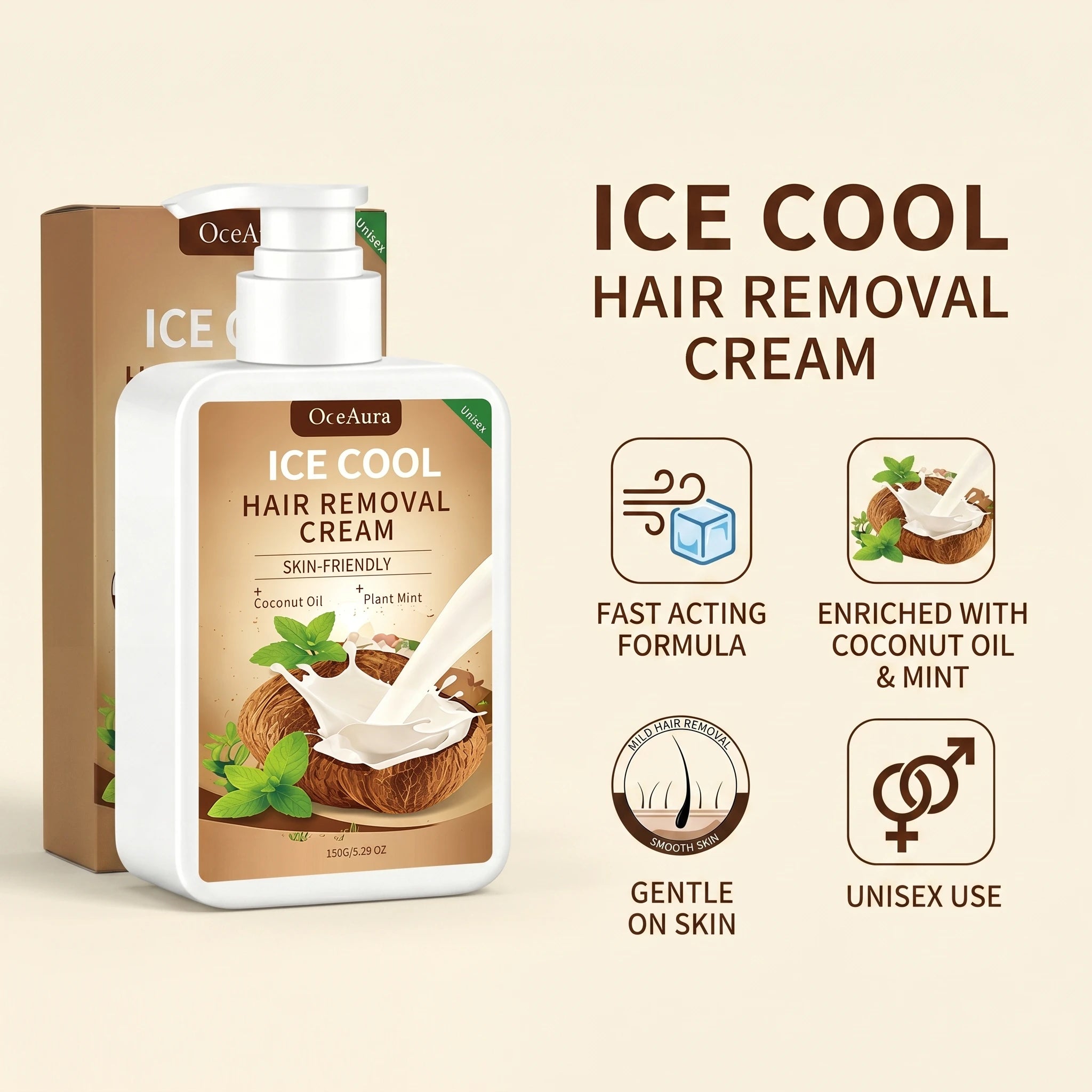 Ice Cool Hair Removal Cream Coconut Oil Painless Depilatory Cream - 6