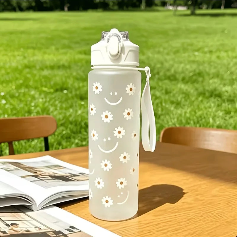 Daisy Floral Straw Water Bottle Portable Leak-Proof Plastic Sport Cup - 5