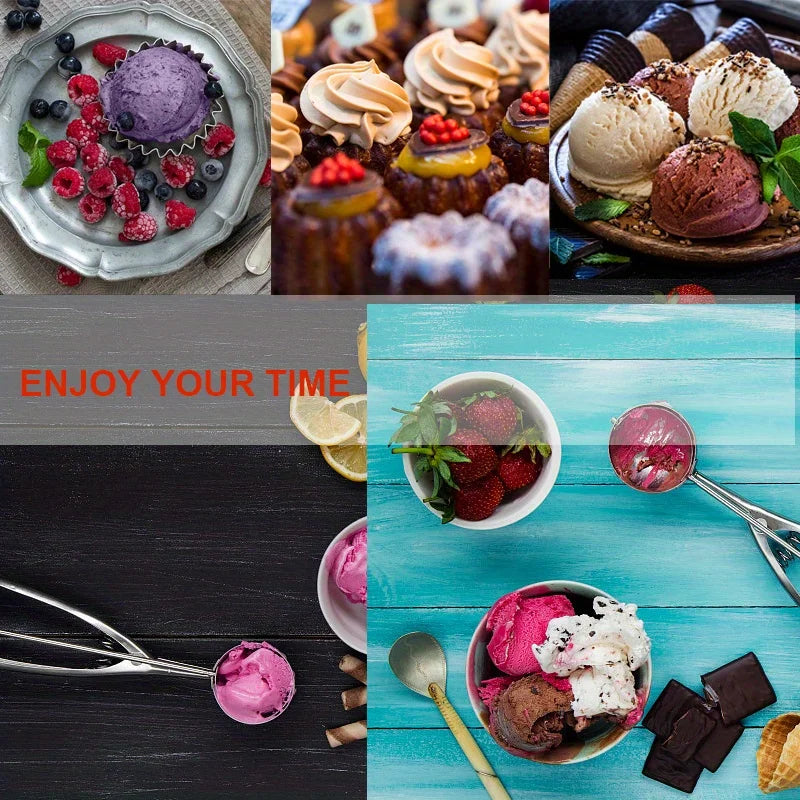 3pc Stainless Steel Ice Cream Scoop Set Trigger Cookie Dough Baller