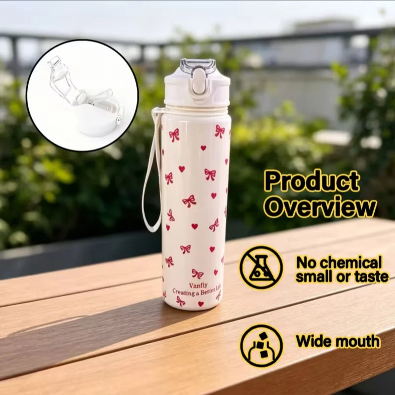 750ml Floral Strawberry Cherry Water Bottle Sports Tumbler with Straw - 5