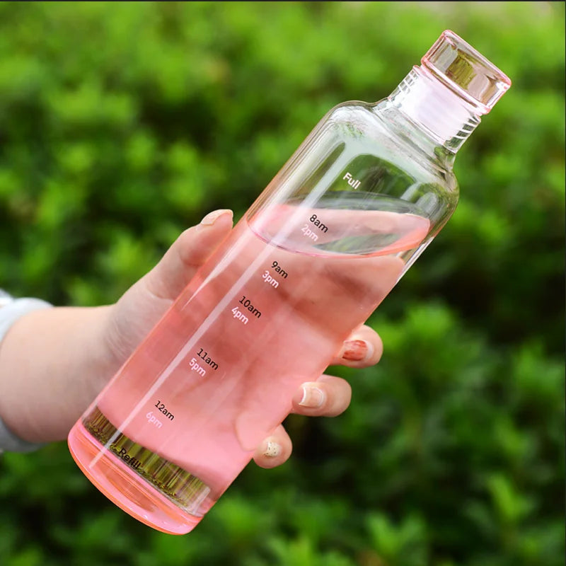 Clear Sports Water Bottle with Time Marker Leak Proof Gym Drinking Cup - 16