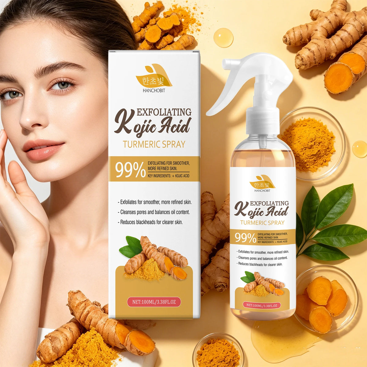 Kojic Acid Turmeric Exfoliating Spray Brightening Facial Mist