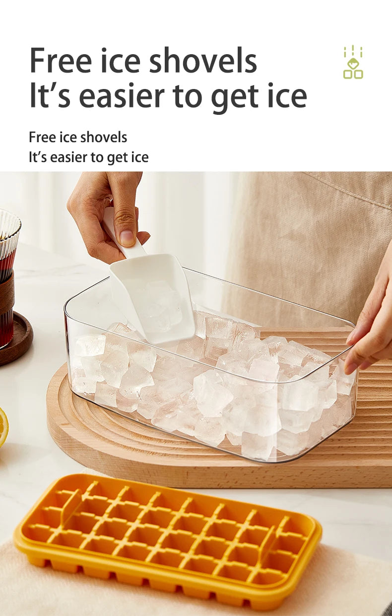 32 Grid Ice Cube Tray with Lid and Storage Bin One Click Release Maker - 16