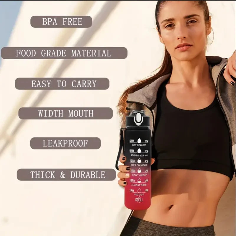 750ml Motivational Sports Water Bottle with Time Marker and Straw - 3