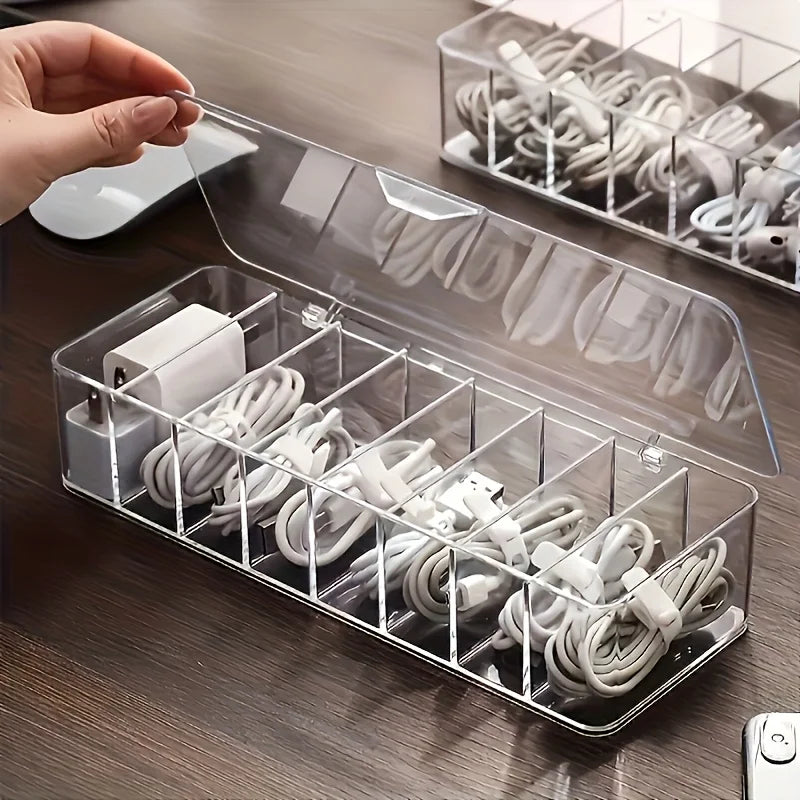 Clear Cable Organizer Box Desktop Cord Storage and Charging Station