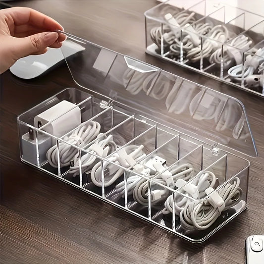 Clear Cable Organizer Box Desktop Cord Storage and Charging Station