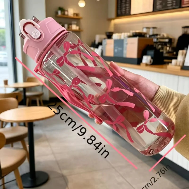 750ml Floral Straw Water Bottle Aesthetic Sport Cup with Carry Handle