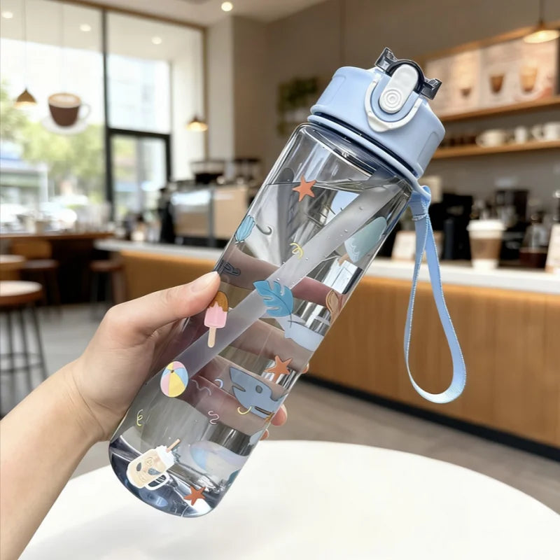 Transparent Cartoon Water Bottle Large Capacity Sports Fitness Cup